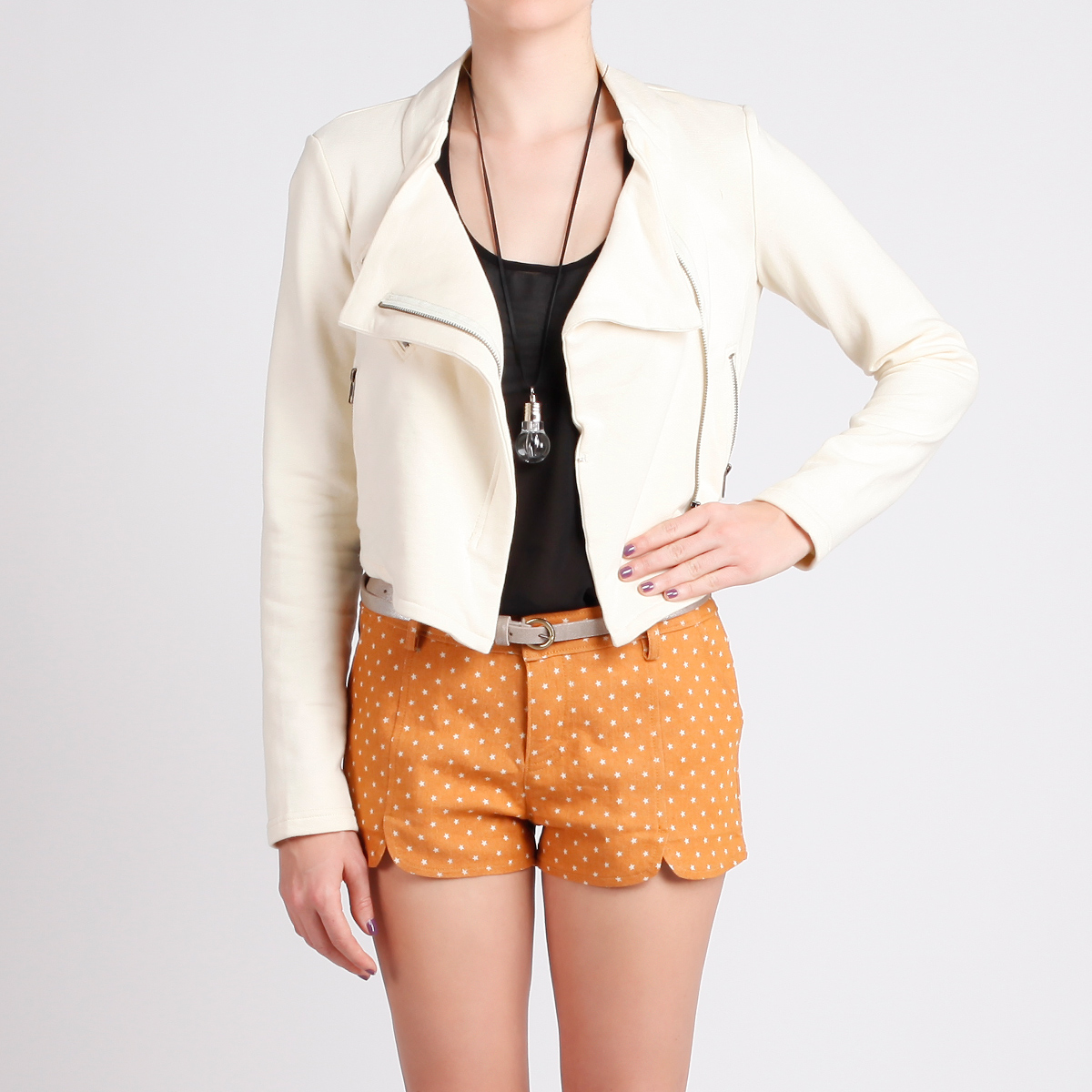 Cotton Fold Collar Jacket in Cream | DAILYLOOK