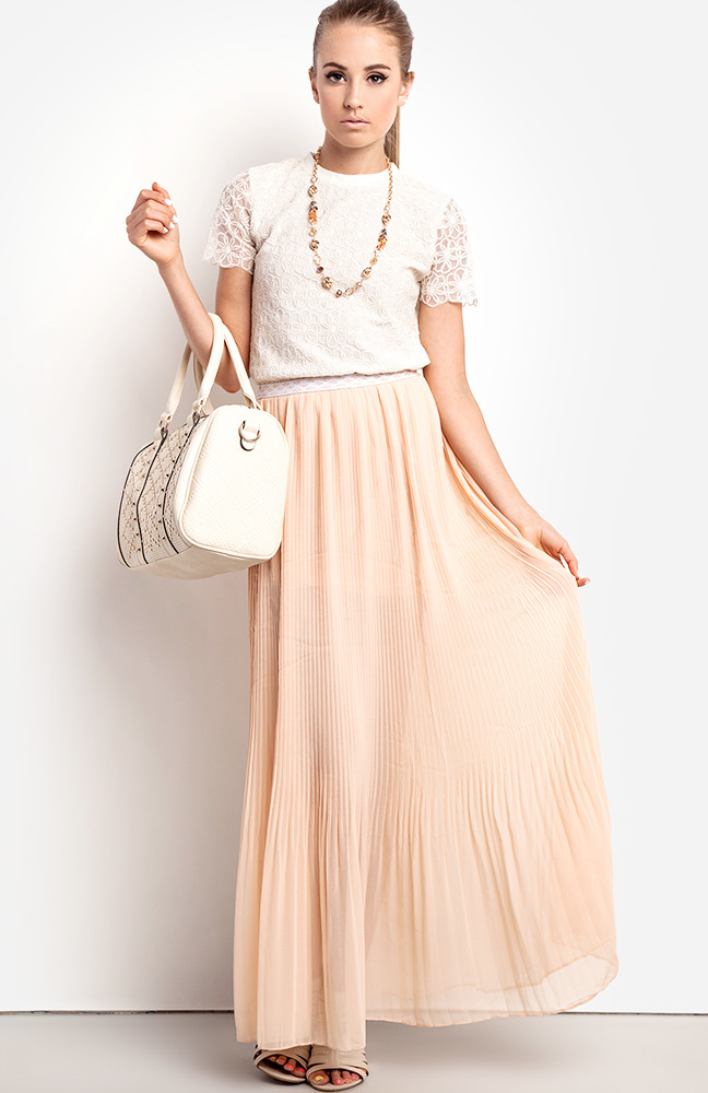 Pleated Boho Maxi Skirt in Peach DAILYLOOK