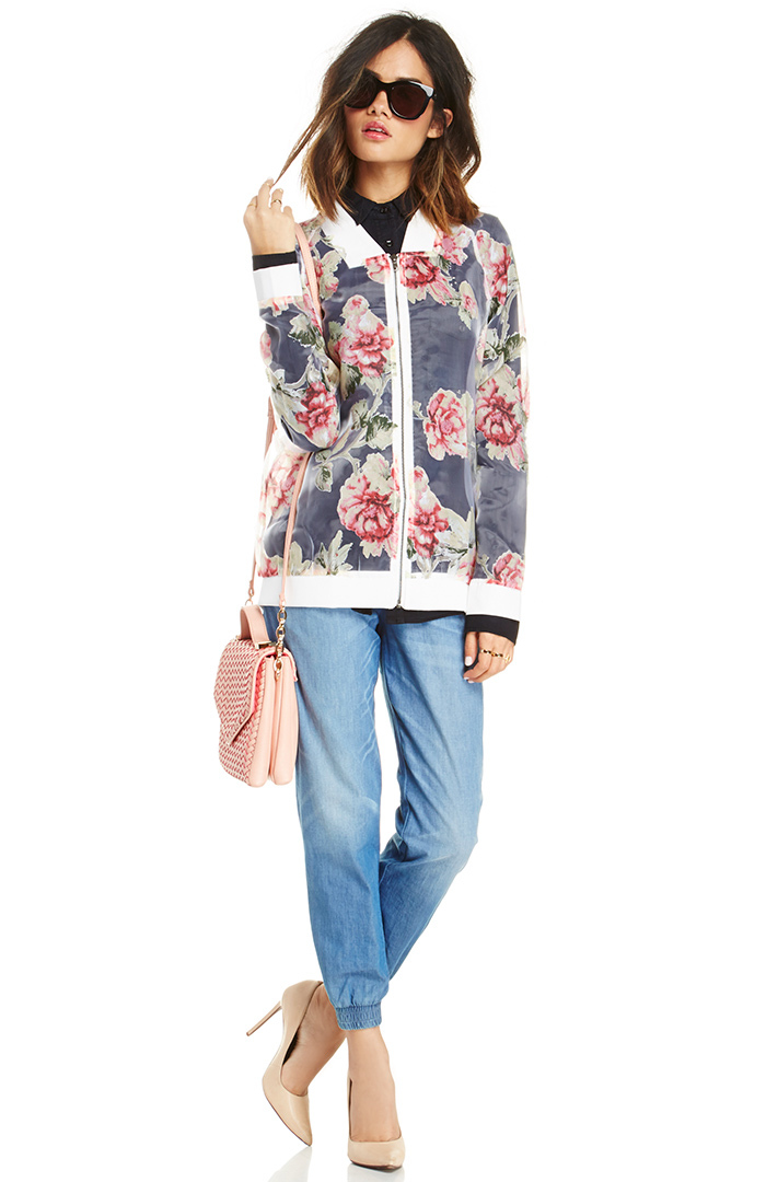 Glamorous Rose Organza Bomber Jacket in Cream DAILYLOOK