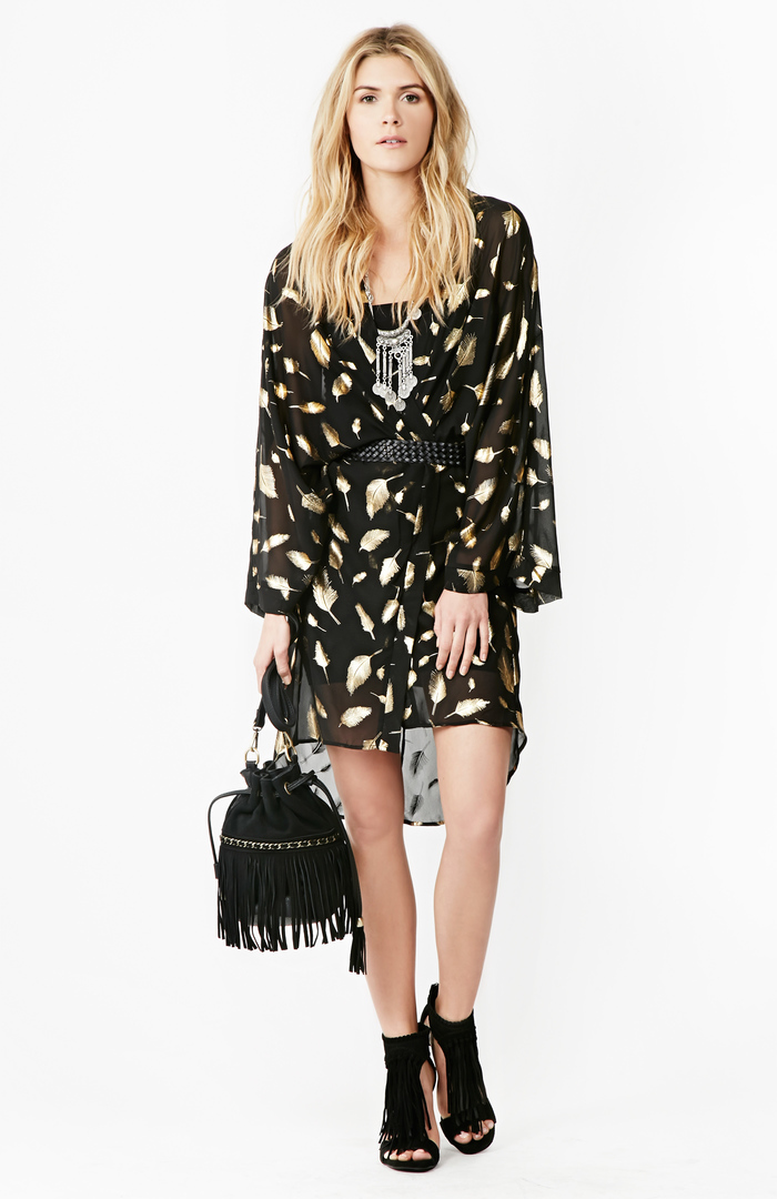 Sinatra Faux Suede Fringe Bucket Bag in Black DAILYLOOK