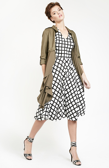 Line & Dot Flowy Trench Coat Slide 1