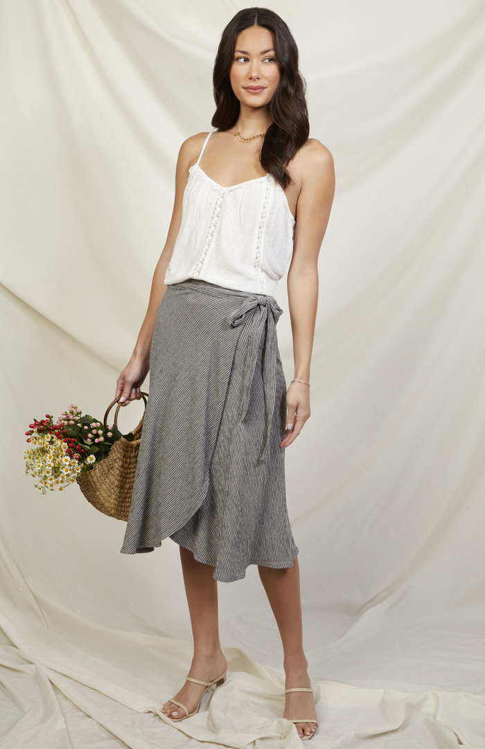 Matty M Wrap Skirt with Tie in Navy Multi DAILYLOOK