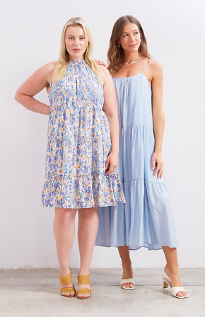 Halter Neck Tiered Printed Dress in Blue Multi | DAILYLOOK