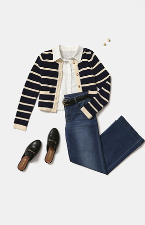売れ筋商品|||イザックミズラヒ カットソー トップス レディース Women's Striped Cardigan Navy multi Striped Cardigan in Navy Multi L | DAILYLOOK