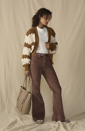 Scallop Striped Cardigan in Brown/White | DAILYLOOK