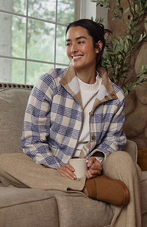 Reversible Plaid Jacket in Blue Multi XS - XXL | DAILYLOOK