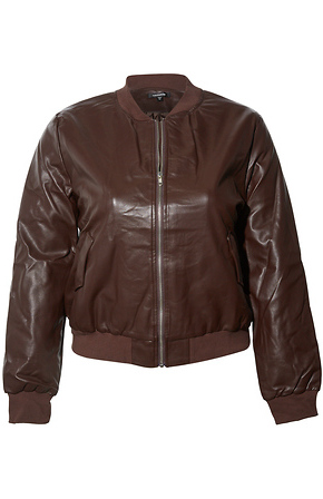 Faux Leather Bomber Jacket in Brown 1X - 3X