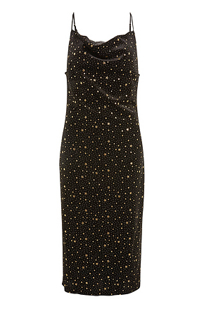 Velvet Star Print Midi Dress in Black | DAILYLOOK