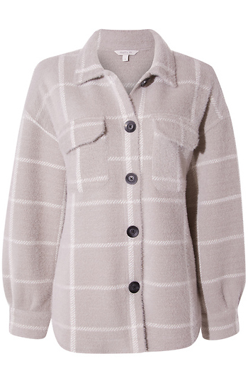 Fuzzy Plaid Shacket Slide 1