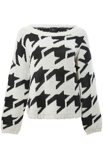 Crew Neck Houndstooth Sweater Slide 1