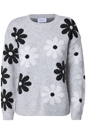 Daisy Print Crewneck Sweater in Grey Multi XL | DAILYLOOK