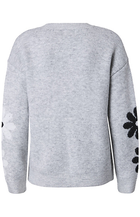 Daisy Print Crewneck Sweater in Grey Multi S - XL | DAILYLOOK