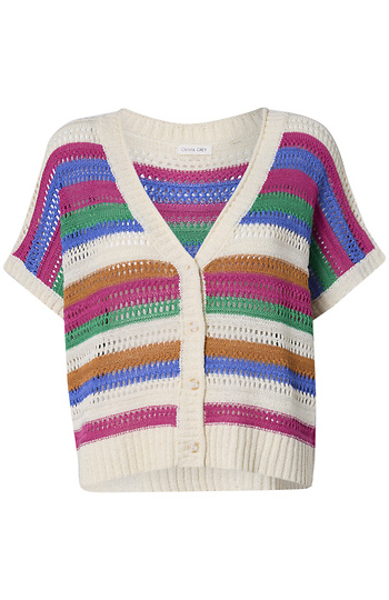 Striped Short Sleeve Cardigan Slide 1