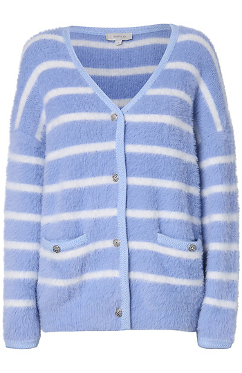 Striped Fuzzy Cardigan Slide 1