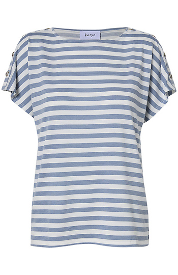 Striped Tee with Button Detail Slide 1