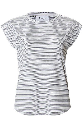 Striped Shoulder Button Tee Slide 1