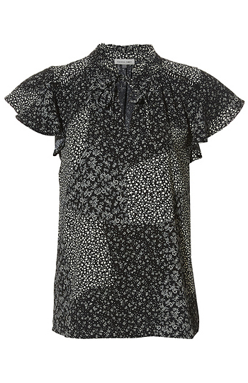 Tie Neck Flutter Sleeve Blouse Slide 1