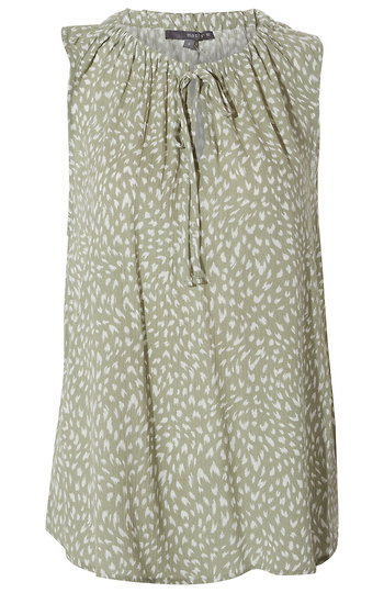 Printed Split Neck Sleeveless Top Slide 1