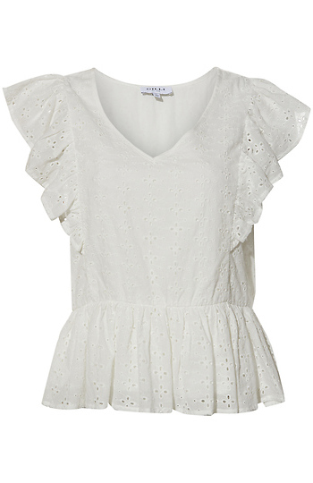 Ruffle Sleeve Eyelet Top Slide 1