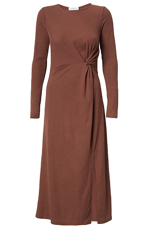 brown long sleeve ruched dress Aveny | Brown Crew-Neck Maternity Maxi Dress With Ruched-Detailing And Sash