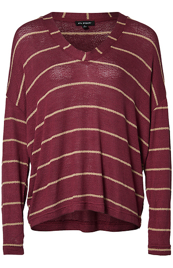 Striped V-Neck Top Slide 1