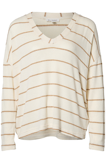 Striped V-Neck Top Slide 1