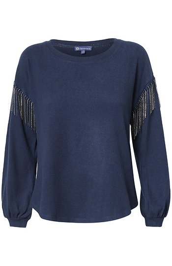 Democracy Blouson Sleeve w/ Fringe Top Slide 1