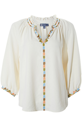 Democracy Split Neck Embroidered Top Slide 1