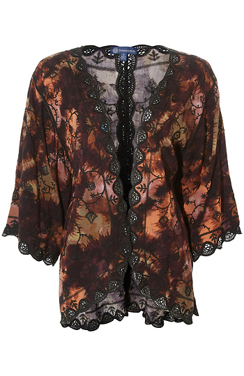 Democracy Open Front Embroidered Kimono Top Slide 1