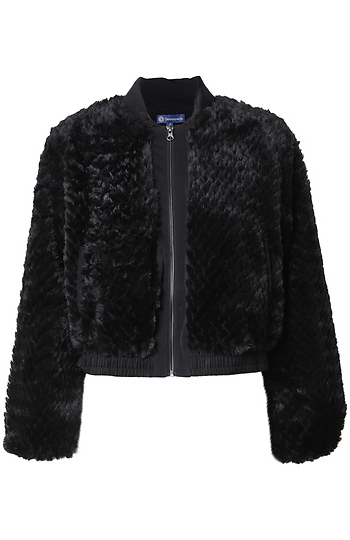 Democracy Faux Fur Cropped Bomber Jacket Slide 1