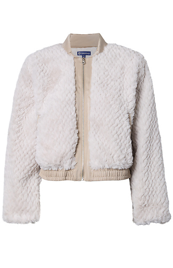 Democracy Faux Fur Cropped Bomber Jacket Slide 1