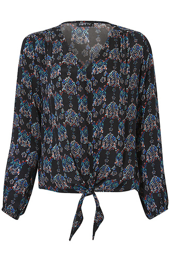 V-Neck Tie Front Top Slide 1