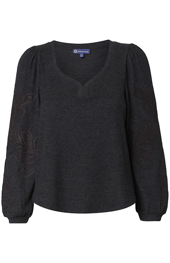 Democracy Long Sleeve Embroidered Petite Knit Top Slide 1