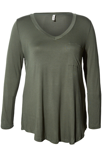 Bamboo V-Neck Pocket Front Top Slide 1