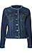 Collarless Jean Jacket with Frayed Detail Thumb 1