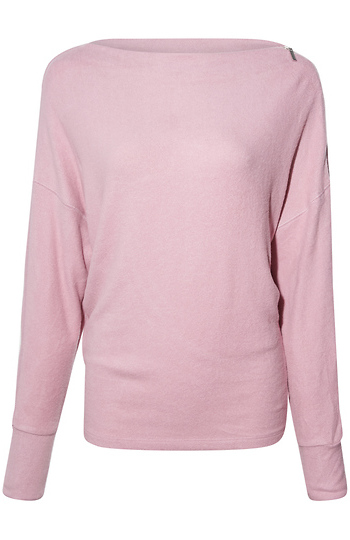 Katie Zipped Boat Neck Long Sleeve Top Slide 1