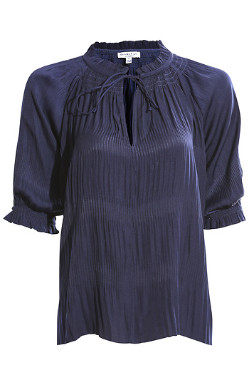 Split Neck Pleated Blouse Slide 1