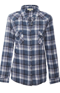 Snap Front Long Sleeve Plaid Top Slide 1