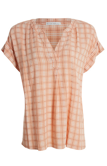 Split Neck Plaid Shirt Slide 1