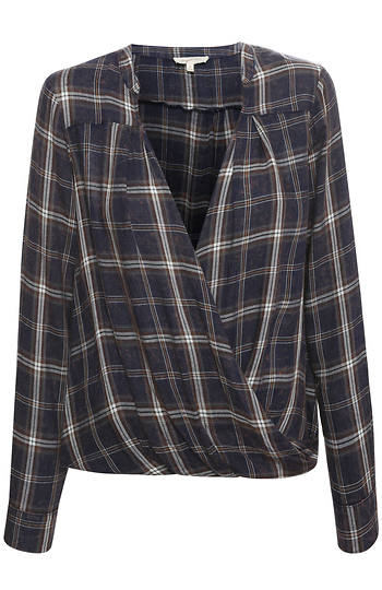 Washed Plaid Surplice Top Slide 1