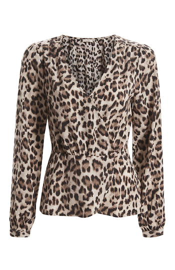 Animal Print Surplice Long Sleeve Slide 1