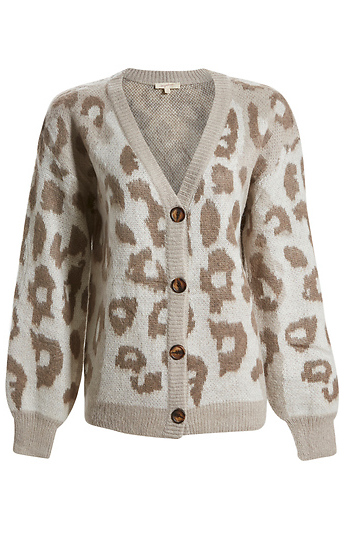 Animal Print Button Front Cardigan Slide 1