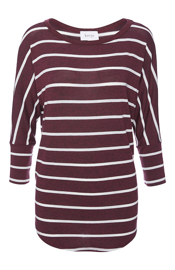 3/4 Striped Dolman Sleeve Knit Top Slide 1