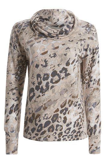 Cowl Neck Animal Print Long Sleeve Slide 1