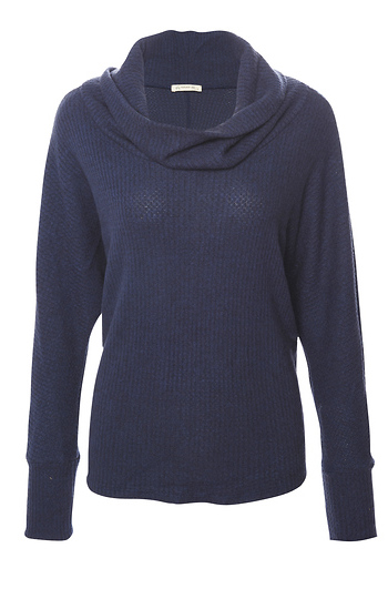 Cowl Neck Brushed Waffle Knit Top Slide 1