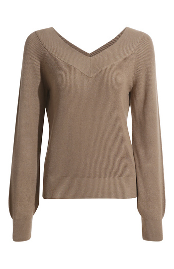 Long Sleeve V-Neck Knit Sweater Slide 1