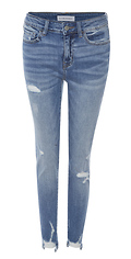 Mid Rise Distressed Crop Denim