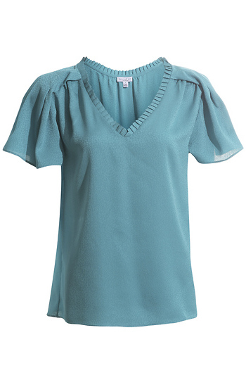 V-Neck Blouse with Pleats Slide 1