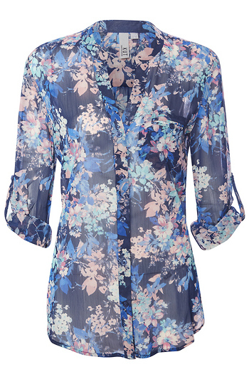 KUT from the Kloth Button Front Long Sleeve Sheer Blouse Slide 1