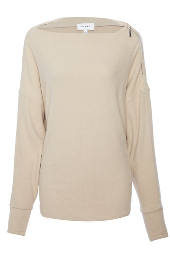 Katie Zipped Boat Neck Long Sleeve Top Slide 1